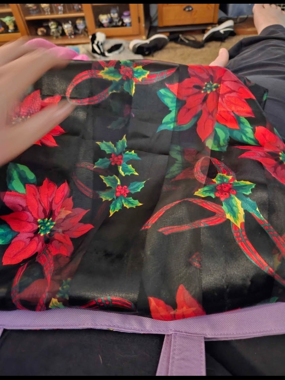 Black Poinsettia Print Holiday Scarf